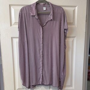 Old Navy Burgundy and White Vertical Stripe Button-Up Blouse